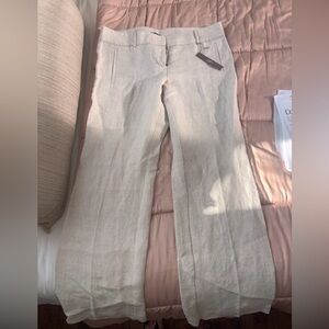 LOFT Light Beige Linen-Blend Wide Leg Pants